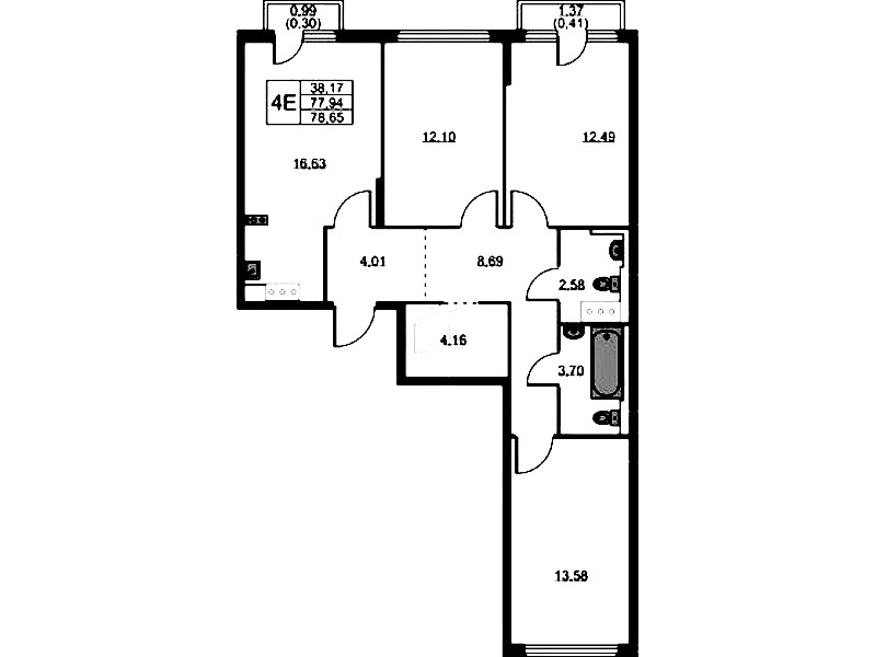 3-комнатная квартира 78.65 м², 11/11 эт., ЖК «Новое Колпино»
